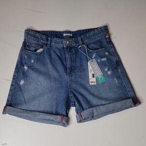 Esprit Retro Distressed Denim Jean Shorts Rainbow Organic Cotton Women’s 30 NWT